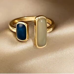 Anthropologie Gold Ring with Blue and Cream Accents
